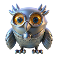 Metallic Owl Robot 3D Render A futuristic owl robot brought to life in a stunning 3D render, showcasing advanced design. png