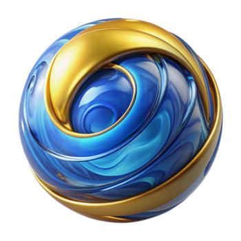 abstrato azul ouro esfera uma dinâmico representação do uma esfera brilhando com azul e ouro cores, capturado dentro abstrato tridimensional arte. png