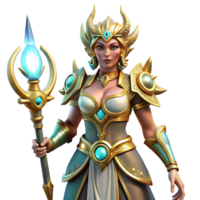 Golden Goddess Fantasy 3D Render A majestic 3D render of a golden goddess, capturing her divine presence and ethereal beauty. png
