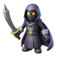 3D Render Hooded Warrior with Sword - A dynamic 3D render of a hooded warrior armed with a sword capturing the essence of historical elements and intense action png