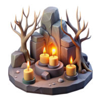 Mystical Candles Stone Shrine A magical scene of candles illuminating a stone shrine, capturing the essence of enchantment in a digital world. png