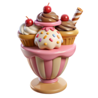 Delightful 3D Render of a Sundae with Cupcakes and Sprinkles png