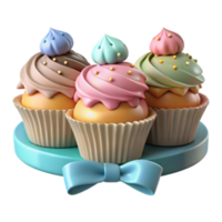 Delightful 3D Render of Three Cupcakes with Pastel Frosting png
