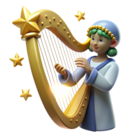 Harpist Angel with Stars in a Mystical Setting with Enchanting Atmosphere png