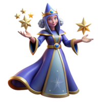 Starlight Sorceress Magical 3D Render A magical scene of a sorceress navigating a world of starlight, captured in a stunning three-dimensional render. png