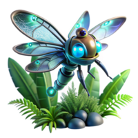 Cybernetic Dragonfly in a Jungle of Futuristic Design png