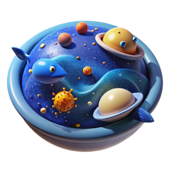 cósmico tigela planetas, peixe, e vírus uma dinâmico representação do uma cósmico tigela preenchidas com planetas, peixe, e vírus, capturando a essência do a universo. png