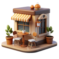 Cute Cafe Shop Three Dimensional Render with Playful Expression and Enchanting Atmosphere png