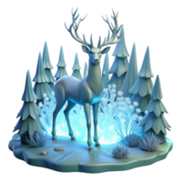 Winter Deer in Snowy Forest A serene scene of a deer navigating a snowy forest, capturing the essence of winter in a digital render. png