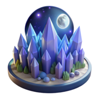 Crystal Moon Night A serene 3D render of a crystal moon at night, capturing its enchanting beauty and tranquil atmosphere. png