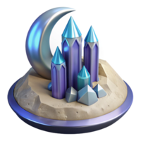 Crescent Moon Crystal Towers Enchanted structures reaching towards the sky, adorned with shimmering crystals under a crescent moon. png