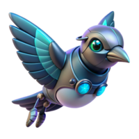 Cybernetic Bird in Flight A futuristic 3D depiction of a cybernetic bird in flight, showcasing its advanced mechanical design and avian grace. png