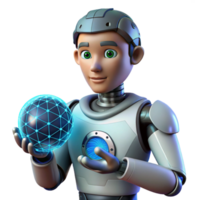 AI Boy and Global Network - A futuristic depiction of a boy with AI elements connected to a global network capturing the essence of advanced technology and digital connectivity png