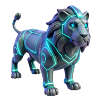 Cybernetic Lion Futuristic 3D Render - A futuristic 3D render of a lion with cybernetic elements showcasing advanced mechanical design and sleek features png
