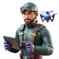 Drone Operator with a Tablet and Camera in a Futuristic Three Dimensional Scene of Technology png