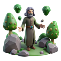 3D Cartoon Wizard in Magical Forest - A whimsical 3D render of a cartoon wizard in a magical forest capturing his playful and enchanting presence png
