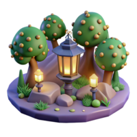 3D Render Enchanting Lantern Lit Scene - A whimsical 3D render of an enchanting scene illuminated by lanterns capturing its magical atmosphere and serene presence png