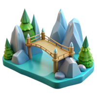 Wooden Bridge 3D Model A dynamic depiction of a bridge crafted in wood, captured in a stunning three-dimensional model. png