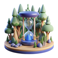 Hourglass in Forest Time and Nature in a Thoughtful Three Dimensional Scene of Enchantment png