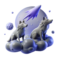 Wolves on Clouds with a Rocket in a Space Adventure of Whimsical Design png