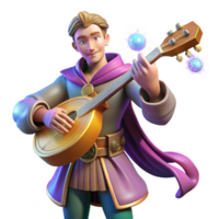 Fantasy Musician Magical Lute A magical scene of a musician playing a lute, capturing the essence of enchantment in a digital world. png