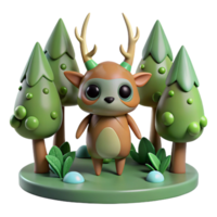 Cute Deer in a Forest Scene in a Whimsical Three Dimensional Scene of Nature png