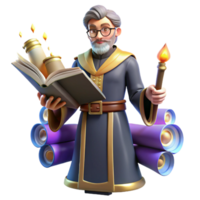 Wise Wizard Book Scrolls Torch - A mystical depiction of a wizard with a book scrolls and torch capturing his enchanting presence and magical abilities png