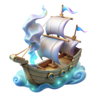 Enchanted Sailing Ship A magical sailing ship navigating the digital seas, its sails billowing with enchantment. png