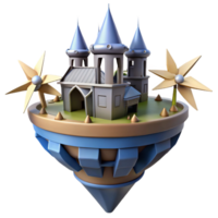 Floating Castle 3D Render A whimsical 3D render of a floating castle, capturing its magical atmosphere and enchanting design. png