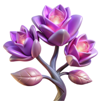 brilhando roxa flores 3d renderizar, fantasia floral ilustração png