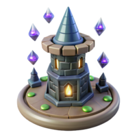 Mystic Tower Gems Fantasy A mystical 3D render of a tower with gems, capturing its enchanting presence and magical elements. png