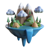 Floating Island 3D Render A magical scene of an island navigating the digital skies, brought to life in a stunning three-dimensional render. png