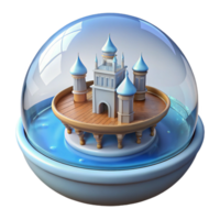 Enchanted Castle Snow Globe A magical scene of a castle navigating a snow globe, capturing the essence of enchantment in a digital world. png