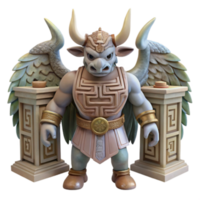 3D Render of a Mighty Winged Minotaur in Ancient Greek Armor png