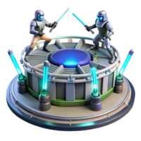 Sci-Fi Duel Robots Battle Arena in a Futuristic Three Dimensional Scene of Combat png