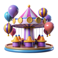 Whimsical Carousel with Balloons A playful scene of a carousel adorned with colorful balloons, capturing the joy of a digital fairground. png