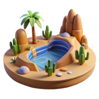 Desert Oasis 3D Render A serene depiction of an oasis navigating a world of deserts, captured in a stunning three-dimensional render. png