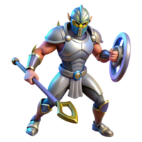 Fantasy Warrior with Spear and Shield - A dynamic depiction of a fantasy warrior armed with a spear and shield ready for battle in a mystical setting png