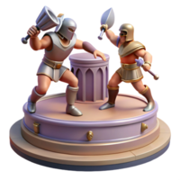Epic Warrior Duel 3D Render - A dramatic 3D render capturing an intense duel between two warriors set in an epic fantasy landscape png