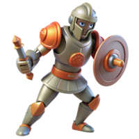 Three Dimensional Render of a Metal Knight with a Shield in a Heroic Scene png