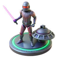 Sci-Fi Soldier with Lightsaber UFO A dynamic depiction of a soldier wielding a lightsaber, navigating a world of UFOs in a digital realm. png
