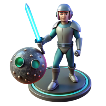 3d rendere futuristico guerriero un' dinamico raffigurazione di un' guerriero navigazione un' mondo di futuristico disegno, catturato nel un' sbalorditivo tridimensionale rendere. png