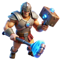 Mighty Warrior with a Glowing Hammer in a Dynamic Three Dimensional Scene of Adventure png