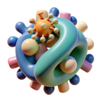 Abstract 3D Render of Intertwined Colorful Shapes and Virus Model png