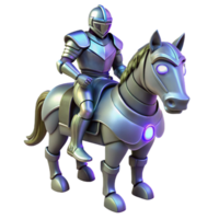 Knight on Robotic Steed A dynamic depiction of a knight navigating a world on a robotic steed, ready for battle in a digital world. png