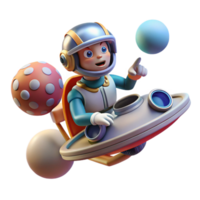 Astronaut Kid's Space Adventure A dynamic depiction of a kid navigating a world of space adventures, capturing the essence of exploration in a digital world. png
