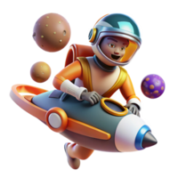 Kid Astronaut Rocket Adventure in a Whimsical Three Dimensional Scene of Exploration png