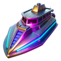 Futuristic Speedboat with Neon Lights and Design in a Visionary Three Dimensional Scene png