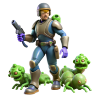 Space Trooper vs. Alien Bugs A dynamic scene of a space trooper battling alien bugs, capturing the essence of cosmic conflict. png
