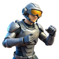 Futuristic Soldier in Combat Gear A dynamic 3D render of a futuristic soldier in combat gear, blending advanced technology with intense action. png